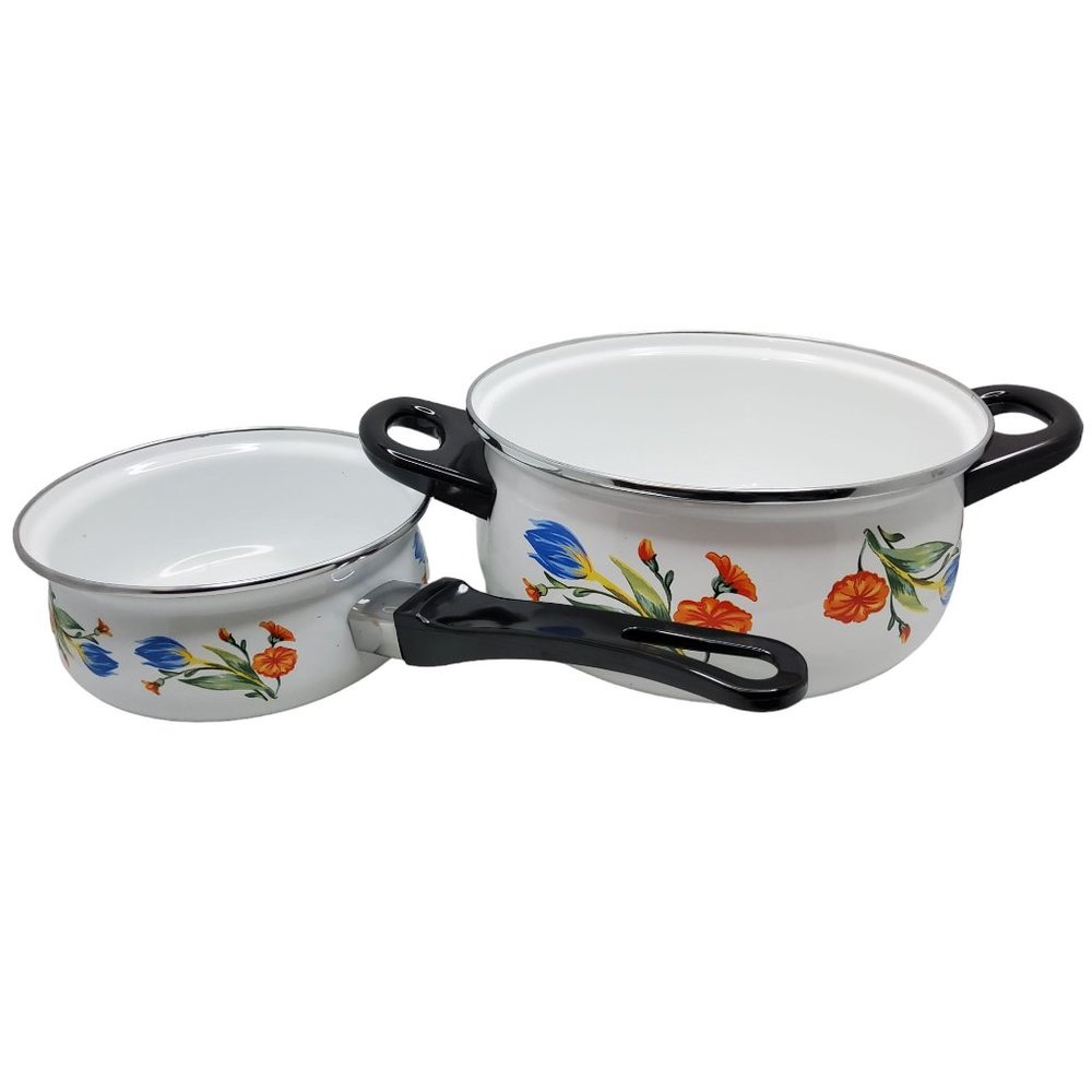 vintage tabletops unlimited lovely tulip enamal cookware pots
